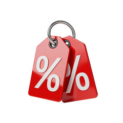 3d red price discount tag with a percent sign symbol isolated transparent png