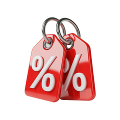 3d red price discount tag with a percent sign symbol isolated transparent png