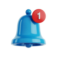 3d blue bell icon with notification icon isolated on transparent background, png. Social media notification, new message 