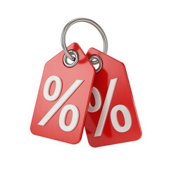 3d red price discount tag with a percent sign symbol isolated transparent png