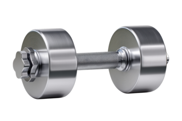 A sleek, silver dumbbell, representing fitness, strength training, and personal health, perfect for workout and gym-related content.