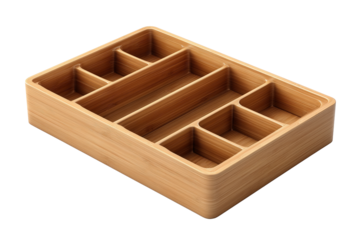 A stylish bamboo organizer with multiple compartments for tidy storage of various items in a home or office environment.