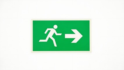 Green emergency exit sign with running man icon and right arrow