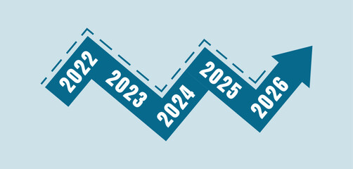 2022 to 2026 timeline growth arrow showing yearly progress trend and future direction vector illustration