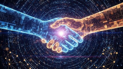 Business collaboration and digital transformation concept with abstract handshake