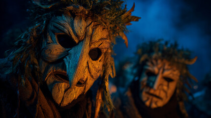 Whispers of the Rauhnacht: Masks Beneath the Bavarian Moon. Gernerative AI