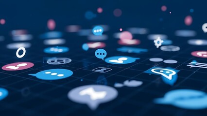 Social media communication symbols on grid background