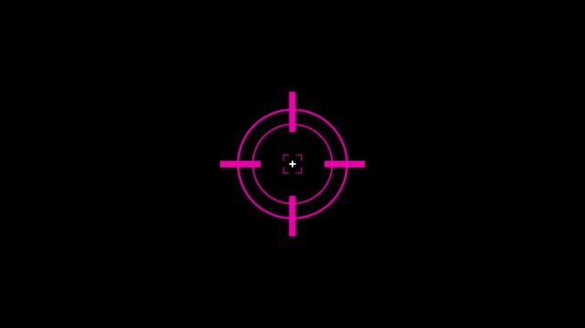 Animated of target icon with crosshair design symbolizes precision, accuracy, and focus in digital interfaces.Targeting System with Animated Crosshairs and Digital Data Readout.