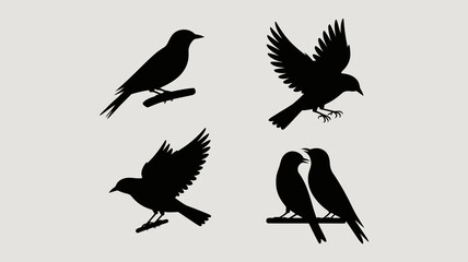 Fototapeta premium a minimalist depiction showcases four silhouetted birds two perched and two in flight against a neutral background evoking a sense of freedom high quality professional detailed