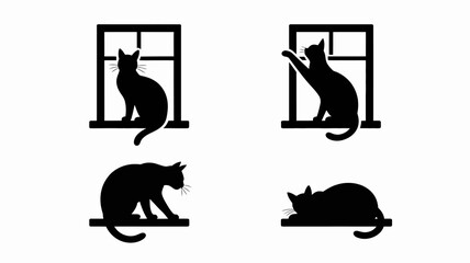 a minimalist depiction showcases silhouettes of cats interacting with windows and resting creating a serene and playful visual composition high quality professional detailed modern elegant stylish © Ultimate