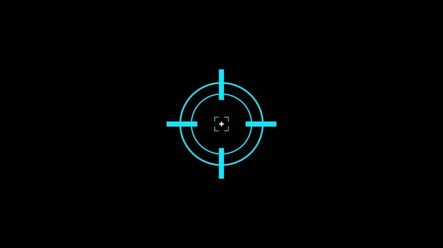 Animated of target icon with crosshair design symbolizes precision, accuracy, and focus in digital interfaces.Targeting System with Animated Crosshairs and Digital Data Readout.