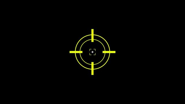Animated of target icon with crosshair design symbolizes precision, accuracy, and focus in digital interfaces.Targeting System with Animated Crosshairs and Digital Data Readout.