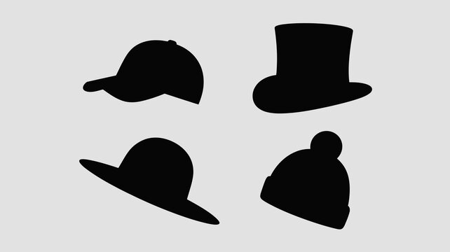 a minimalist composition showcases silhouettes of diverse headwear including a baseball cap top hat fedora and beanie against a neutral backdrop high quality professional detailed modern