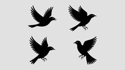Obraz premium a graphic depiction of four silhouetted birds in flight showcasing different wing positions and angles against a plain background high quality professional detailed modern elegant stylish
