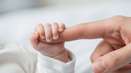 Grip Reaction Close Up, Infant Hand Wrapped Around Adult Finger