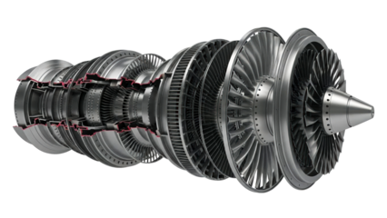 Detailed cutaway view of a powerful jet engine internal components highlighting advanced aerospace engineering for industrial manufacturing presentations or aviation technology education