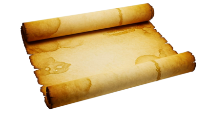 An antique parchment scroll with distressed edges and aged stains creates an authentic historical document appearance, perfect for ancient announcements or treasure map presentations.