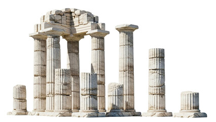 Ancient weathered stone temple ruins with Doric columns and entablature fragments, representing classical Greek architecture, perfect for historical, cultural, or educational projects