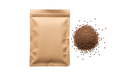 Blank brown kraft paper stand up pouch with natural organic plant seeds for packaging design and product presentation of healthy food and dietary supplements