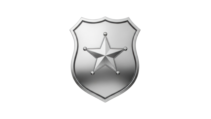 A shiny metallic law enforcement officers badge or sheriffs star shield symbolizes authority, justice, and protection for various governmental or securityrelated visual projects.