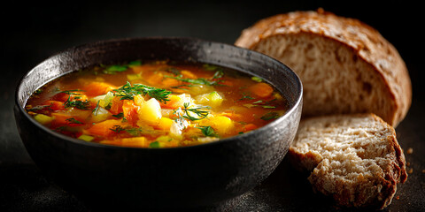 Vegetable soup with brown bread irish food