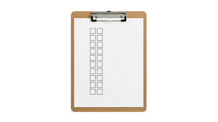 Professional clipboard with a blank white sheet of paper featuring a structured layout of empty checkboxes for task management, survey completion, or project planning applications.