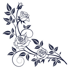 Graceful Rose Vine Line Border - Botanical Decorative Vector Art © Kya