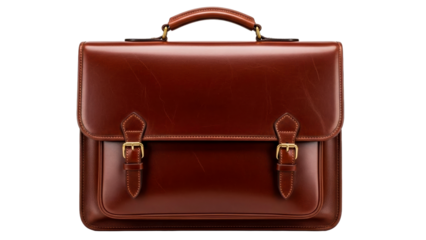 Classic brown leather briefcase with brass buckles for a timeless professional accessory, perfect for executive business, office, or elegant travel needs