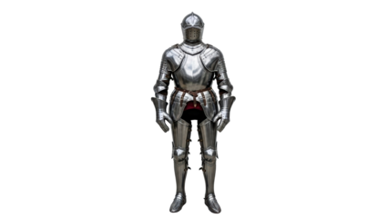 Majestic full suit of historical medieval knight armor standing tall, showcasing powerful protection and ancient warfare for educational or historical themed projects