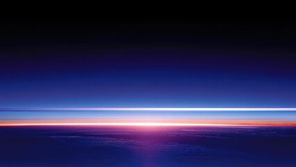 Sunrise over the horizon from a high altitude, with deep blue sky and a glowing orange-pink band above a sea of clouds. Concept Sunrise from high altitude, Deep blue dawn sky