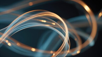 Abstract glow of orange and blue light loops twisting through a dark background. Concept Abstract Neon Loops, Orange and Blue Glow, Nighttime Light Trails, Dark Background Photography