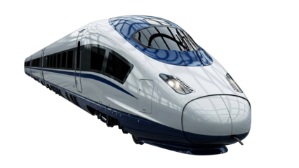 A modern high speed bullet train with a sleek aerodynamic design, showcasing advanced railway transportation technology for global travel and efficient urban connectivity.