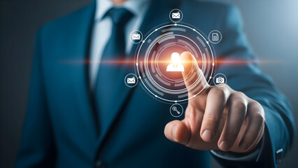 Businessman interacting with futuristic digital interface