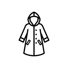 Black line drawing of a hooded coat with buttons