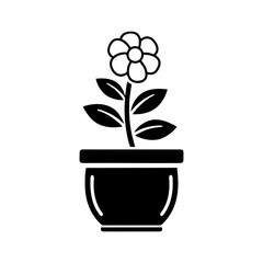 Black silhouette of a flower in a pot