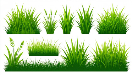 Grass Clump Illustration Pack with Twelve Stylized Green Variations for Landscape and Environmental Design
