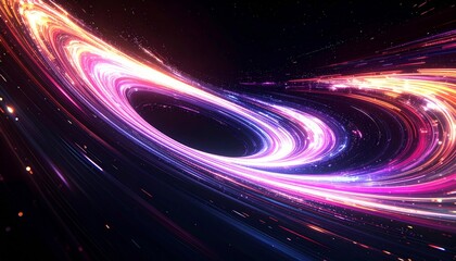 Abstract Swirling Light Trails in Pink Orange and Purple on Dark Background