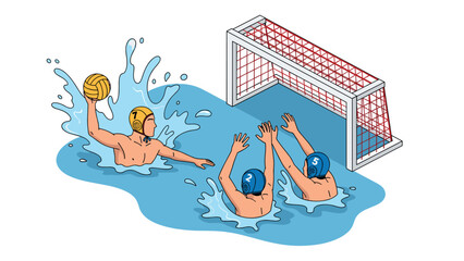 Water polo game action scene with players in pool, illustrating dynamic competition and team sport