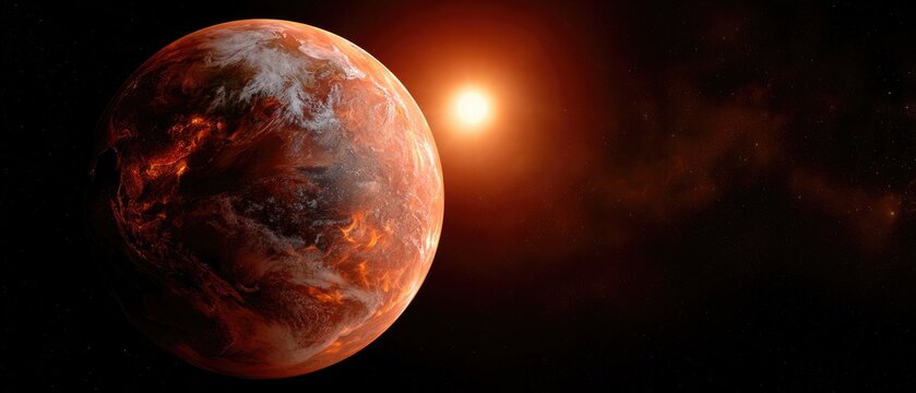 3d rendering showing planet earth engulfed in flames under a sun with a galaxy background illustrating global warming effects in space