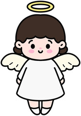 Obraz premium Cute baby angel in a white dress with wings on a soft background.