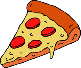 Sliced pizza, hand-drawn style drawing.