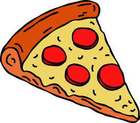 Sliced pizza, hand-drawn style drawing.