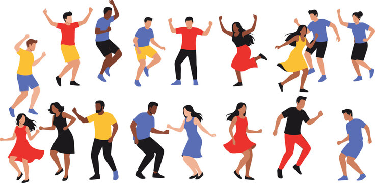 Diverse People Dancing Activities Illustration Set with Happy Celebration Characters, Party Movements, Social Event Scenes for Creative Designs
