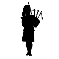 Scotsman playing bagpipes, traditional and proud silhouette on a transparent background