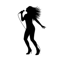 Jazz singer on stage, soulful and dynamic silhouette on a transparent background