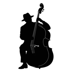 Musician playing double bass, sophisticated and passionate silhouette on a transparent background