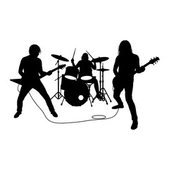 Rock band performing at concert, energetic and dynamic silhouette on a transparent background