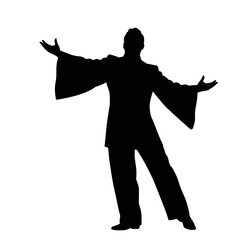Solo performer on stage, charismatic and expressive silhouette on a transparent background