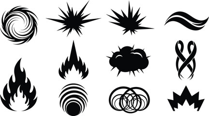 Collection of Black and White Abstract Graphic Symbols and Icons for Design Elements