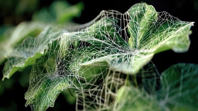 A leaf skeleton: a green leaf whose tissue has decayed, leaving a delicate white network of veins. Concept Leaf Skeleton, Vein Network, Nature Photography, Macro Textures, Dried Leaf Art